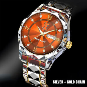 Illinois Fighting Illini | Men Luxury Hand Watch Custom Any Name Gifts For Fan | Limited Edition