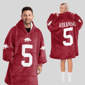 Arkansas Razorbacks - Football Unisex Blanket Hoodie Custom Name And Number